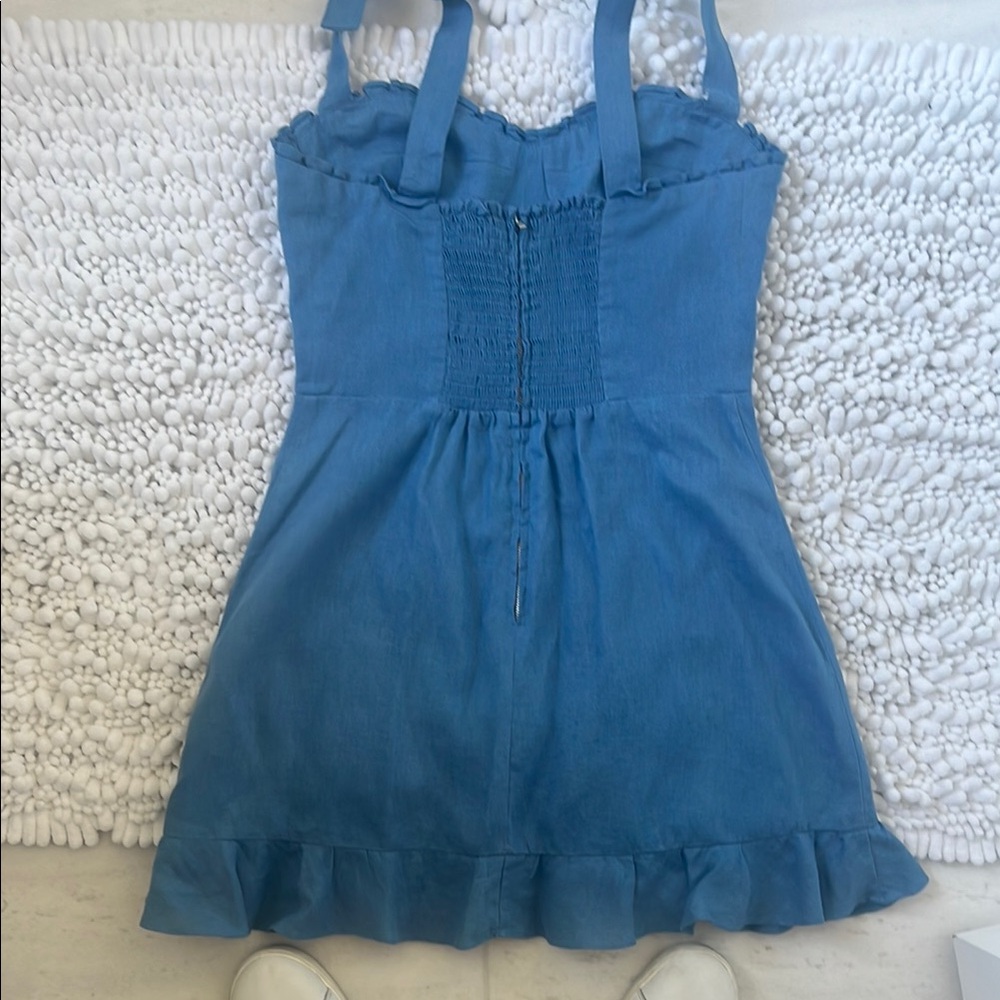 Blue Sleeveless Dress with Bow Straps - Picture 6 of 8